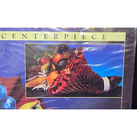 Vintage 12" Cornucopia Honey Comb Tissue Centerpiece Thanksgiving New Old Stock - Picture 2 of 5